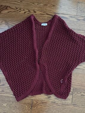 Garage Burgundy Open-Weave Knit Shrug